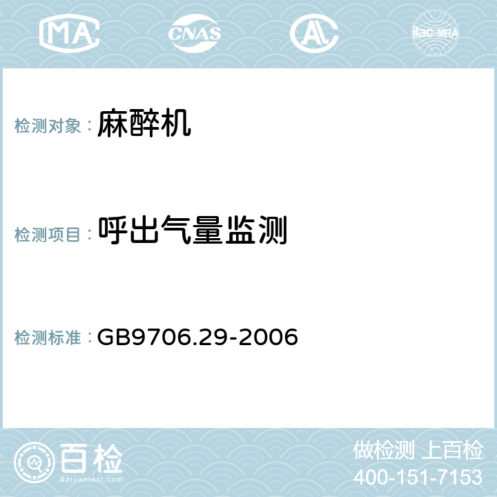 呼出气量监测 医用电气设备 第2部分：麻醉系统的安全和基本性能专用要求 GB9706.29-2006 51.101.4