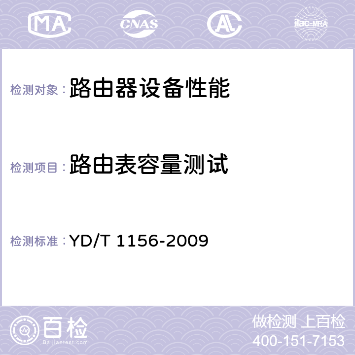 路由表容量测试 路由器设备测试方法—核心路由器 YD/T 1156-2009 14.1.2