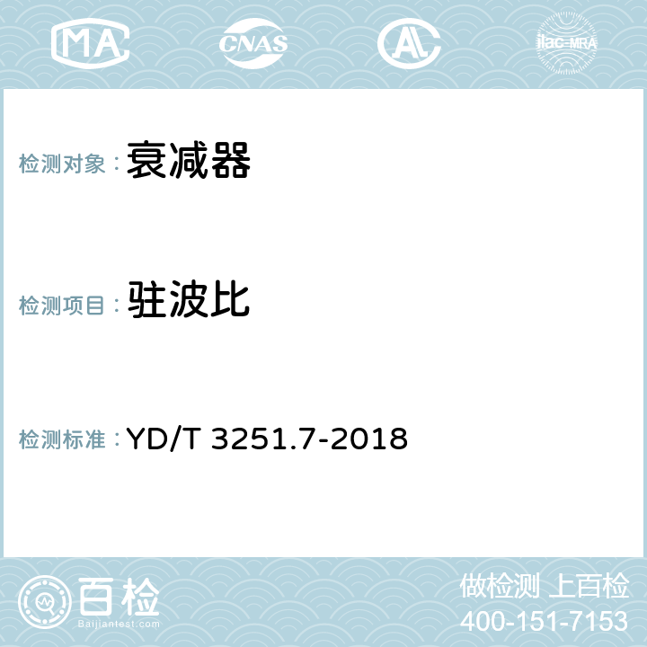 驻波比 移动通信分布系统无源器件 第7部分：衰减器 YD/T 3251.7-2018 5.4