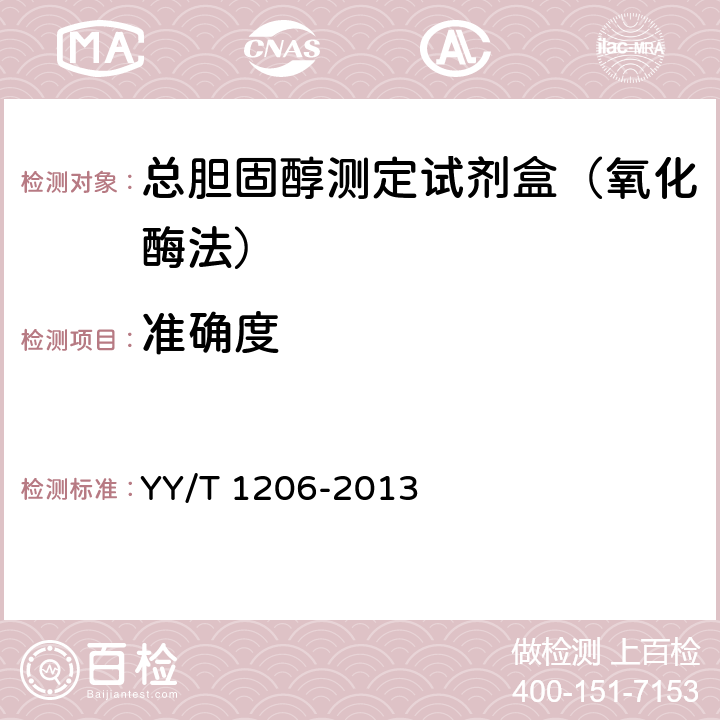 准确度 总胆固醇测定试剂盒（氧化酶法） YY/T 1206-2013 4.5