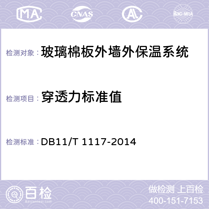 穿透力标准值 玻璃棉板外墙外保温施工技术规程 DB11/T 1117-2014 附录A