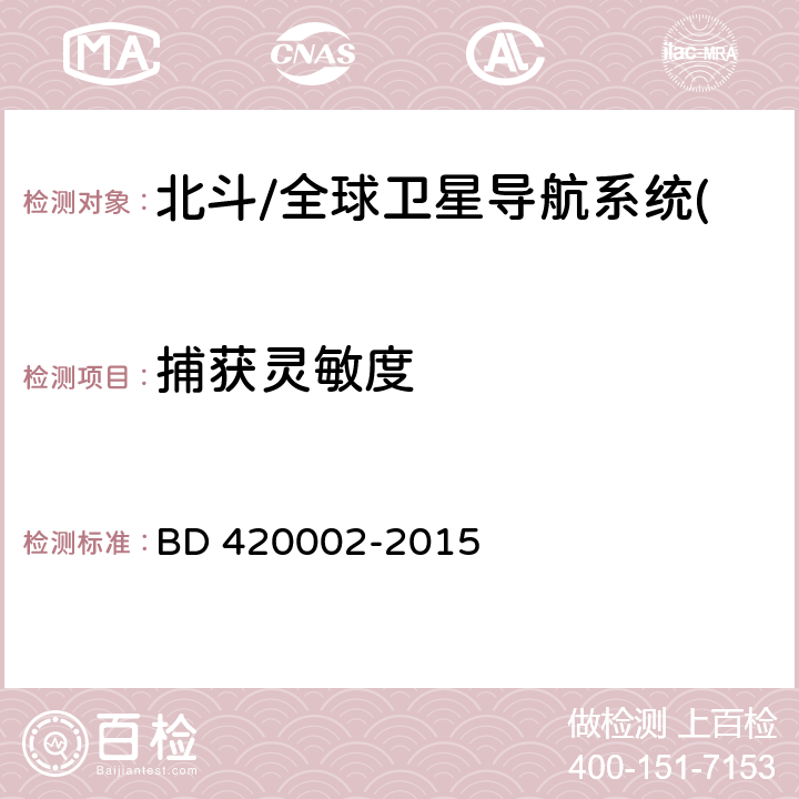 捕获灵敏度 《北斗/全球卫星导航系统(GNSS)测量型OEM板性能要求及测试方法》 BD 420002-2015 5.2.3