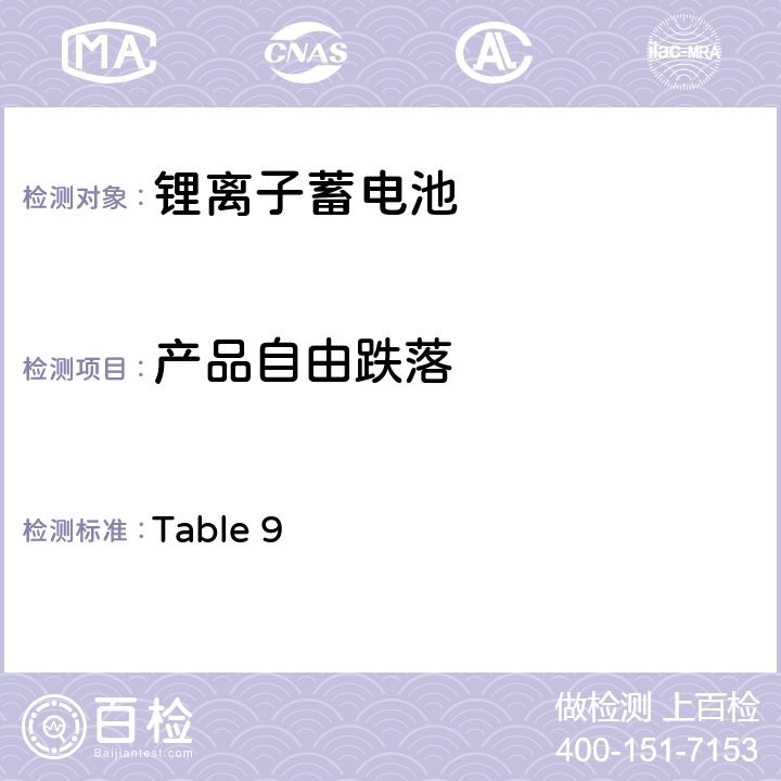 产品自由跌落 日本电器用品安全法
（2）电器用品安全法令、解释并规定(2015) 
②电器用品的技术标准的解释(通知)
附表第九 锂离子蓄电池 Table 9 3(12)