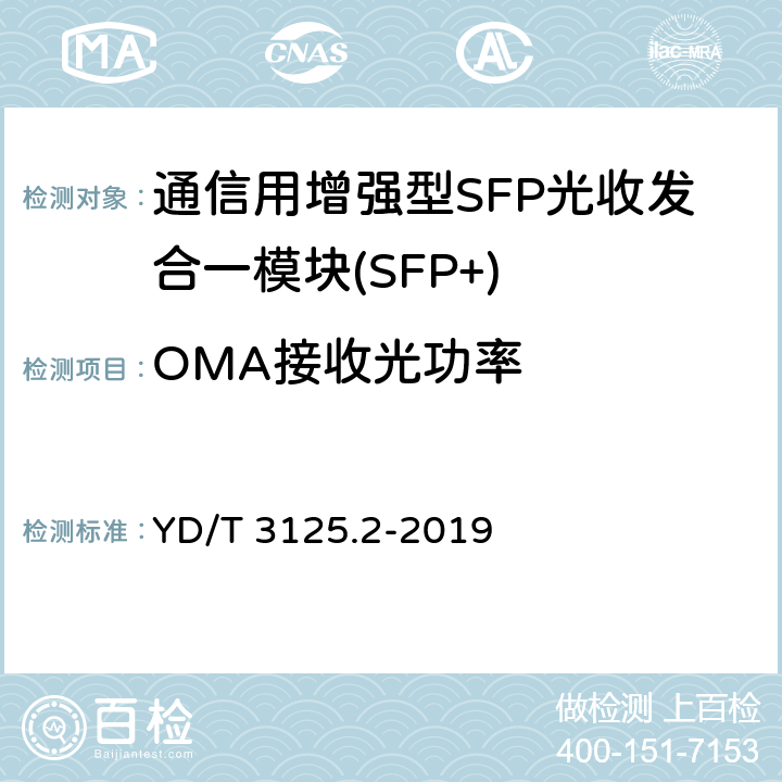 OMA接收光功率 通信用增强型SFP光收发合一模块(SFP+) 第 2 部分：25Gbit/s YD/T 3125.2-2019 7.3.16