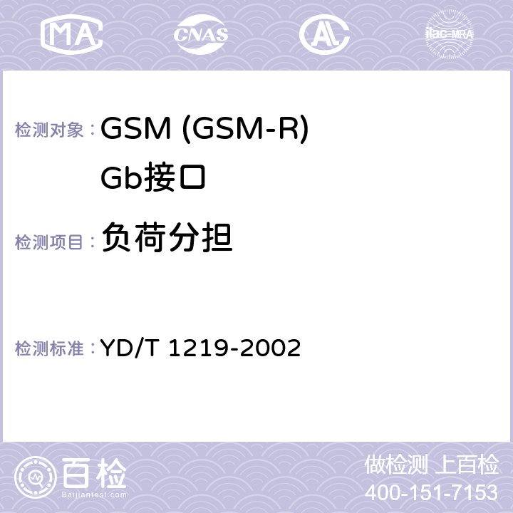 负荷分担 YD/T 1219-2002 900/1800MHz TDMA数字蜂窝移动通信网通用分组无线业务(GPRS)基站子系统与服务GPRS支持节点(SGSN)间接口(Gb接口)测试方法