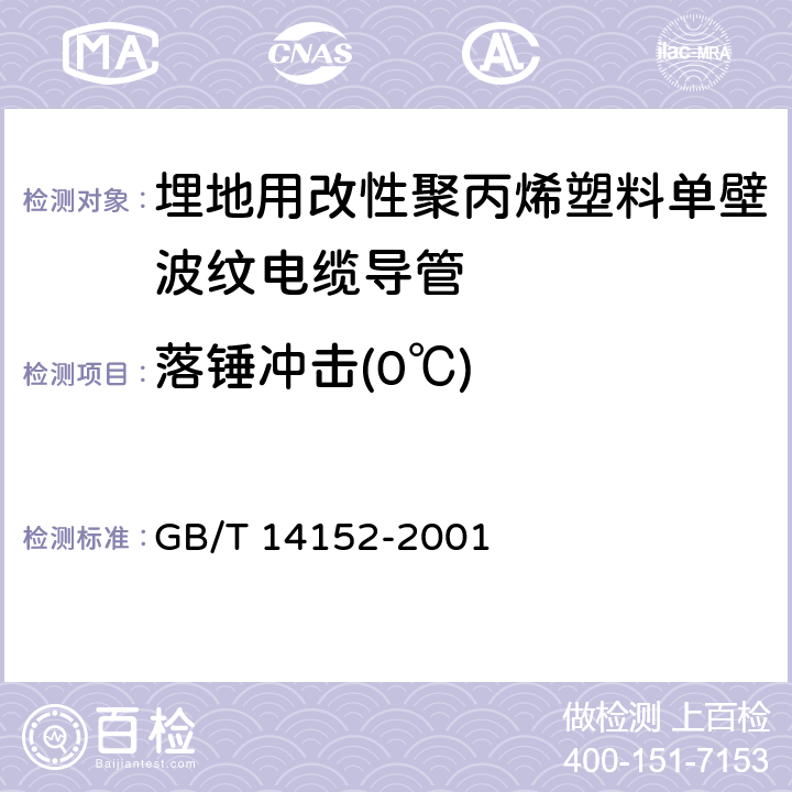 落锤冲击(0℃) 热塑性塑料管材耐外冲击性能 试验方法 时针旋转法 GB/T 14152-2001