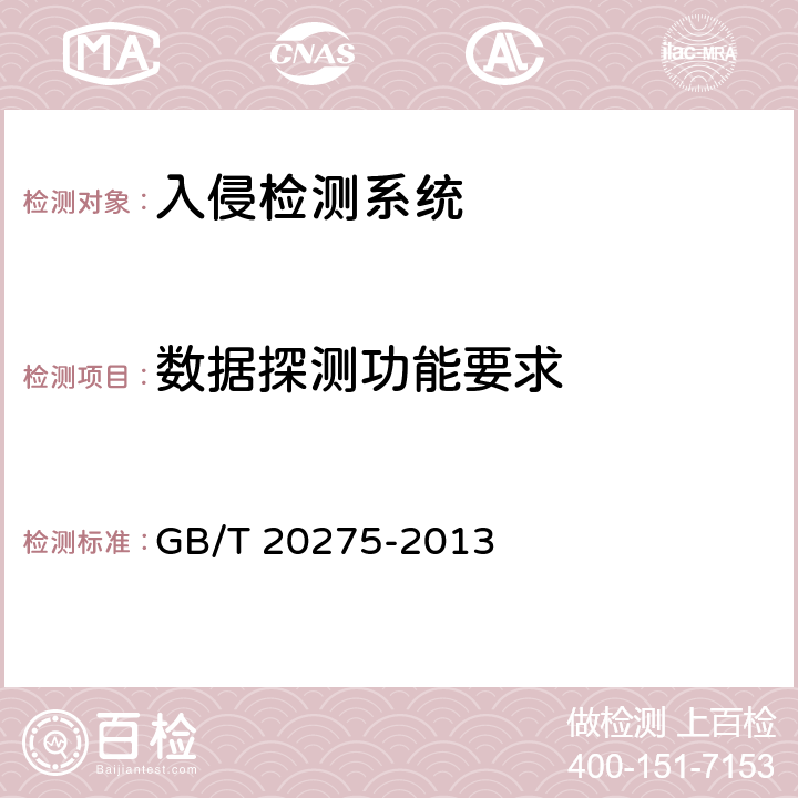 数据探测功能要求 信息安全技术 入侵检测系统技术要求和测试评价方法 GB/T 20275-2013 7.5.1.1 7.4.1.1 7.3.1.1