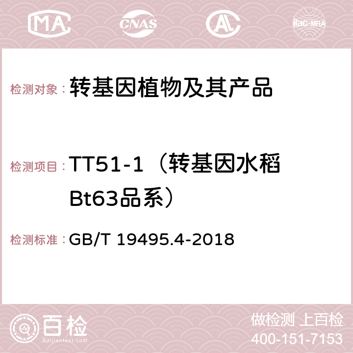 TT51-1（转基因水稻Bt63品系） 转基因产品检测 实时荧光定性聚合酶链式反应（PCR）检测方法 GB/T 19495.4-2018