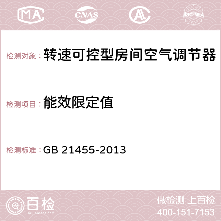 能效限定值 转速可控型房间空气调节器能效限定值及能效等级 GB 21455-2013 4.2