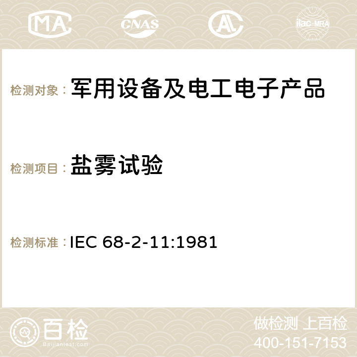 盐雾试验 IEC 60068-2-11-2021 基本环境试验规程 第2-11部分:试验 试验Ka:盐雾