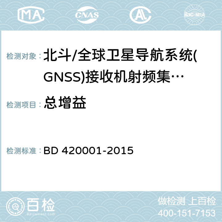 总增益 北斗/全球卫星导航系统(GNSS)接收机射频集成电路通用规范 BD 420001-2015 5.4.2