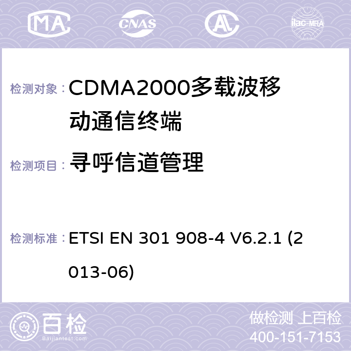 寻呼信道管理 ETSI EN 301 908 《IMT蜂窝网络覆盖RTTE指令3.2款要求的协调标准 第4部分 CDMA2000终端》 -4 V6.2.1 (2013-06) 5.3.8