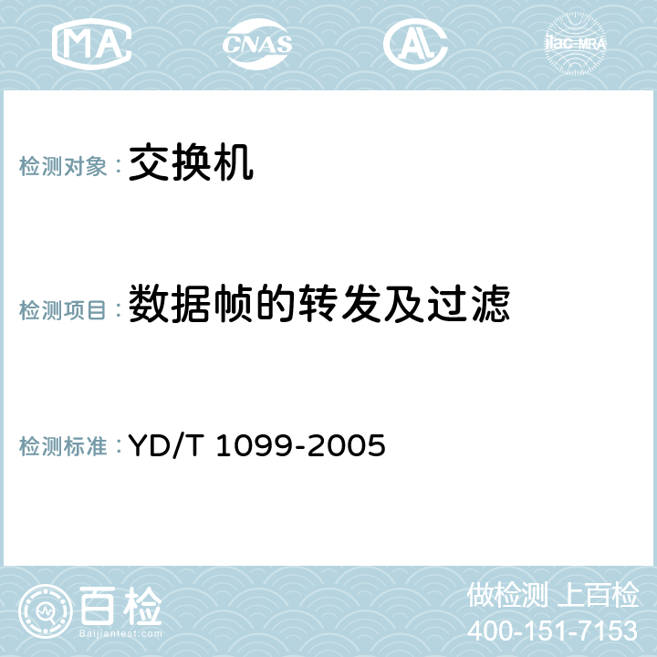 数据帧的转发及过滤 YD/T 1099-2005 以太网交换机技术要求