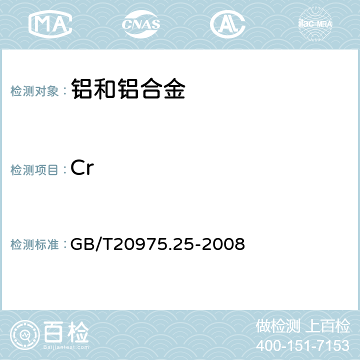 Cr 铝及铝合金化学分析方法 第25部分：电感耦合等离子体原子发射光谱法 GB/T20975.25-2008 6,7,8