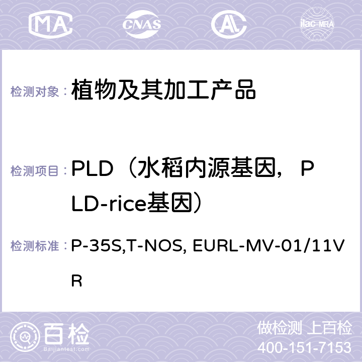 PLD（水稻内源基因，PLD-rice基因） 应用P-35S,T-NOS和CryIAb/Ac的实时PCR方法检测中国转基因大米成分的修订指南 EURL-MV-01/11VRrev1（2014）