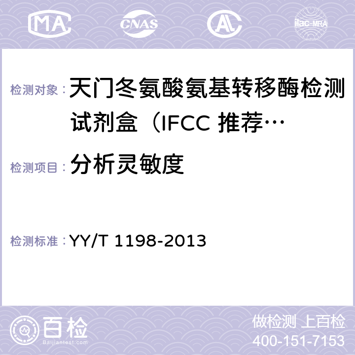 分析灵敏度 天门冬氨酸氨基转移酶测定试剂盒（IFCC法） YY/T 1198-2013 4.6