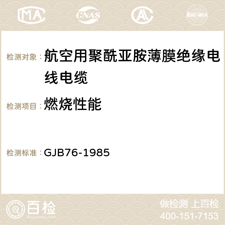 燃烧性能 航空用聚酰亚胺薄膜绝缘电线电缆 GJB76-1985 表3