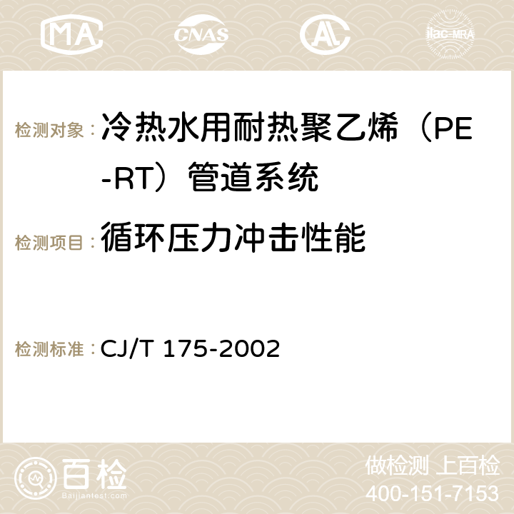 循环压力冲击性能 《冷热水用耐热聚乙烯（PE-RT）管道系统》 CJ/T 175-2002 附录C