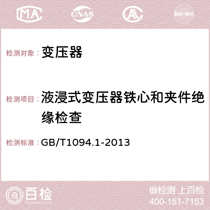 液浸式变压器铁心和夹件绝缘检查 电力变压器 第1部分 总则 GB/T1094.1-2013 11.12