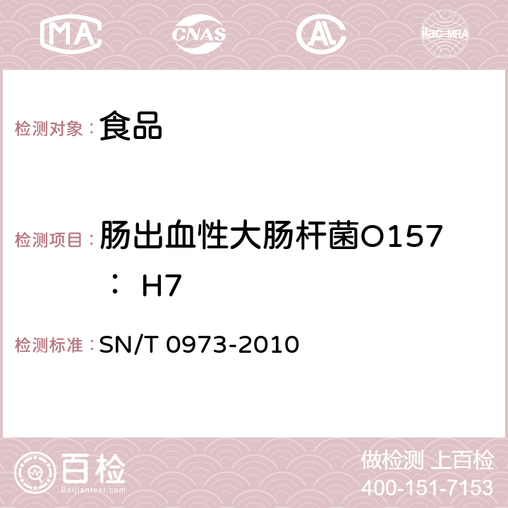 肠出血性大肠杆菌O157： H7 进出口肉、肉制品及其他食品中肠出血性大肠杆菌O157：H7检测方法 SN/T 0973-2010