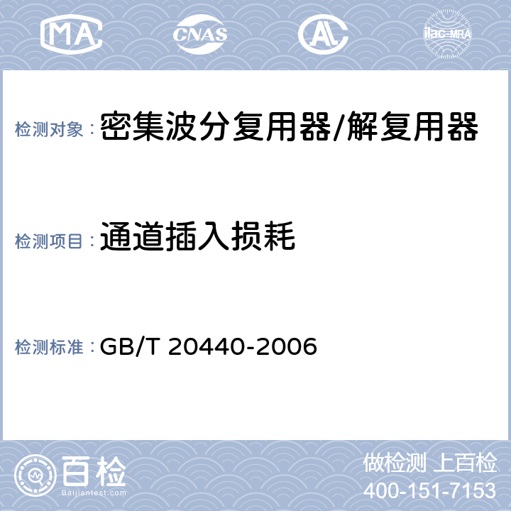 通道插入损耗 GB/T 20440-2006 密集波分复用器/解复用器技术条件
