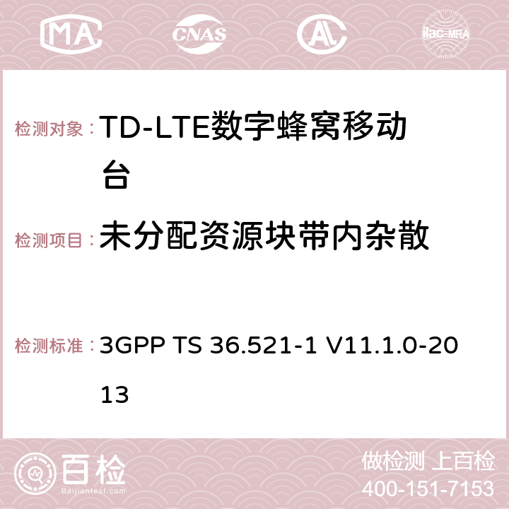 未分配资源块带内杂散 3GPP; 无线接入网技术要求组; E-UTRA;终端设备无线射频一致性要求; 第一部分: 一致性测试 3GPP TS 36.521-1 V11.1.0-2013