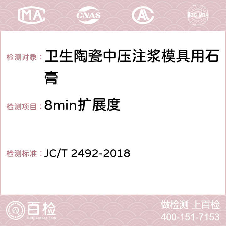 8min扩展度 卫生陶瓷中压注浆模具用石膏 JC/T 2492-2018 5.3.3