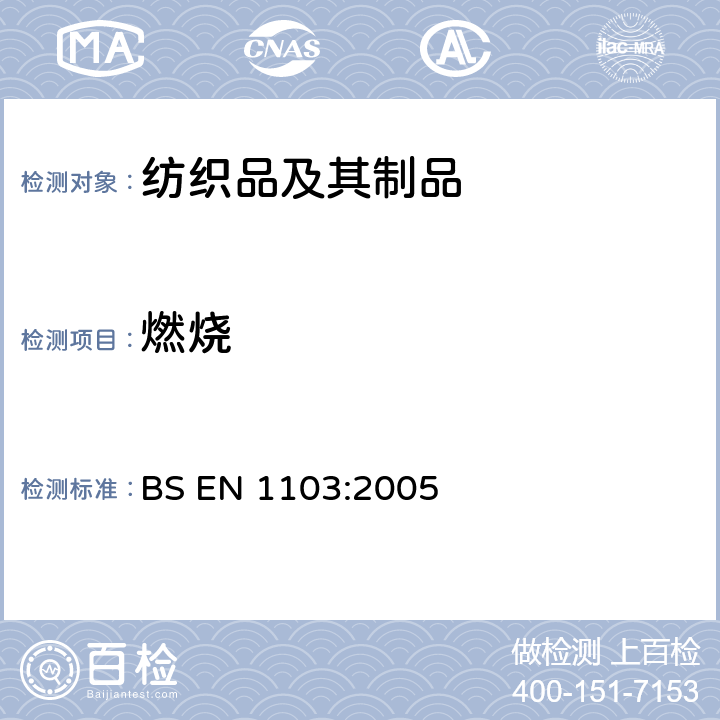 燃烧 纺织品 服装织物 耐燃性能详细测定程序 BS EN 1103:2005