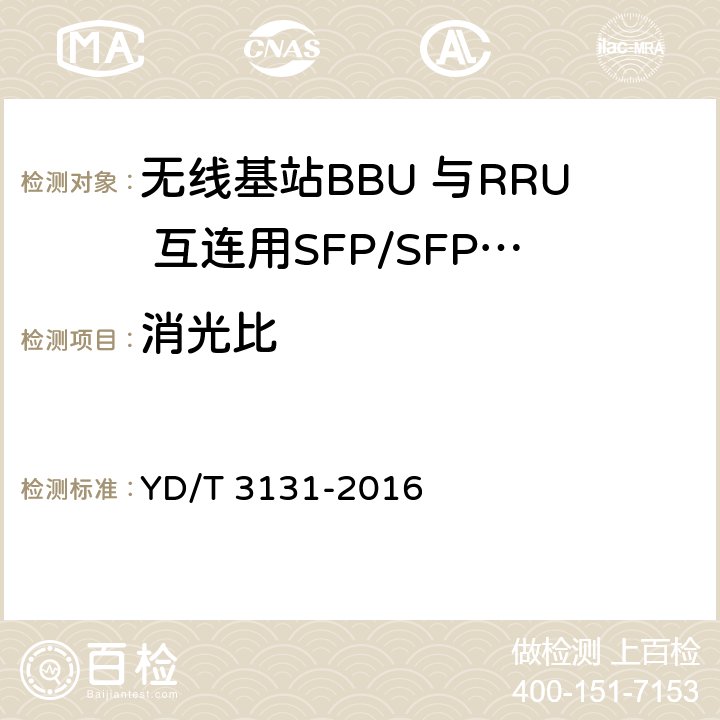 消光比 无线基站BBU 与RRU 互连用SFP/SFP+光收发合一模块 YD/T 3131-2016 5.2.1