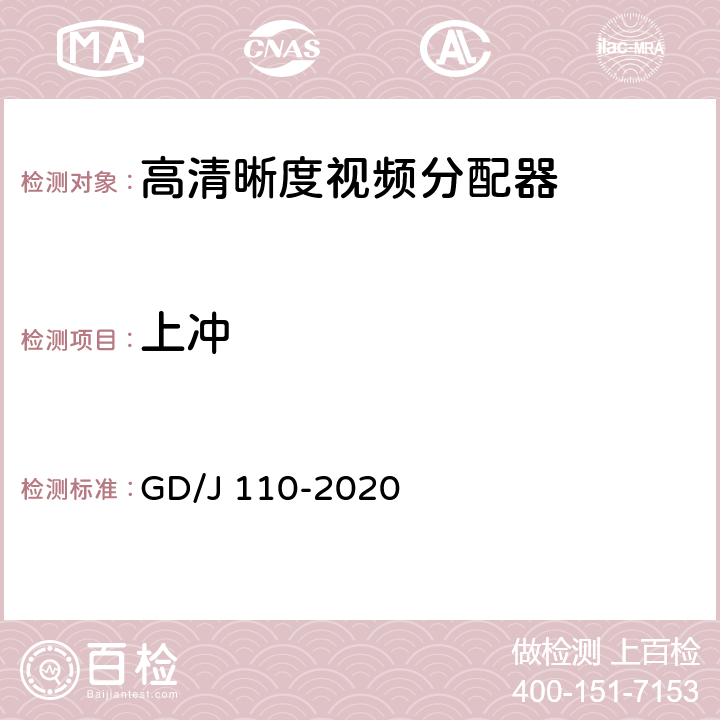 上冲 视频分配器技术要求和测量方法 GD/J 110-2020 4.2.1,5.3.1