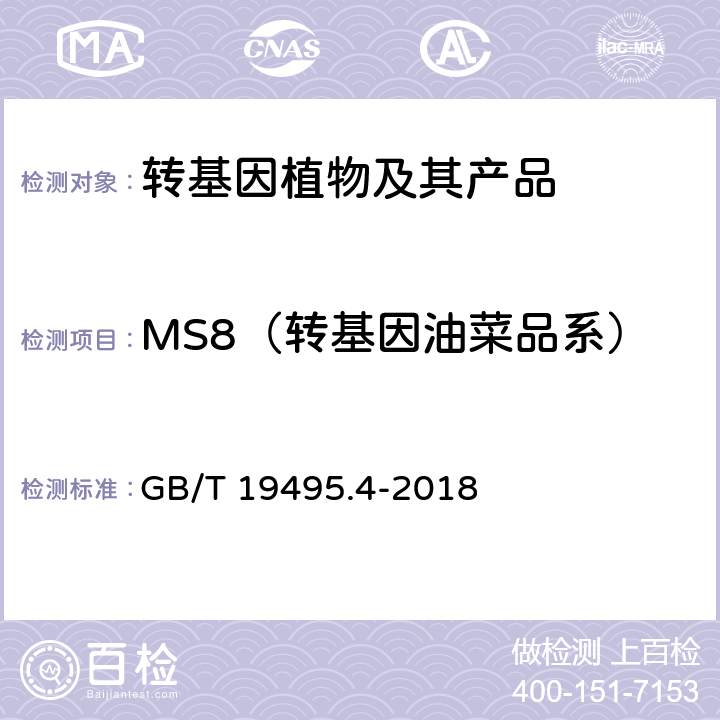 MS8（转基因油菜品系） 转基因产品检测 实时荧光定性聚合酶链式反应（PCR）检测方法 GB/T 19495.4-2018