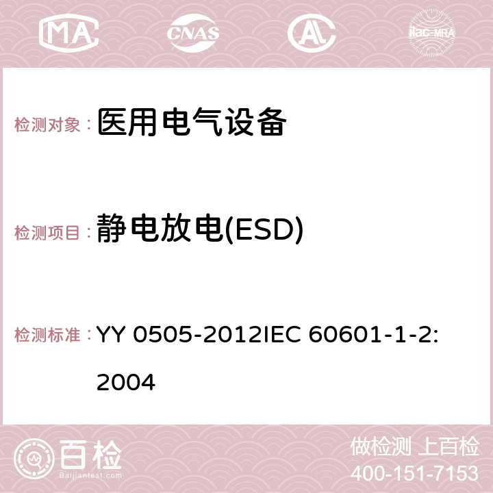 静电放电(ESD) 医用电气设备 第1-2部分:安全通用要求并列标准:电磁兼容要求和试验 YY 0505-2012
IEC 60601-1-2:2004