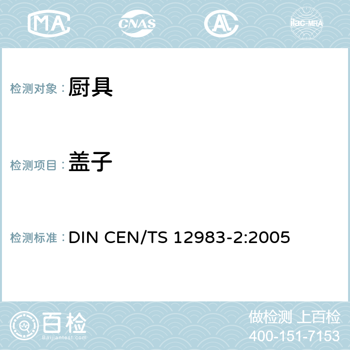 盖子 DIN CEN/TS 12983-2-2005 烹饪用具  炉、炉架上使用的家用烹饪用具  第2部分:陶瓷、玻璃和玻璃陶瓷灶具的其它一般要求