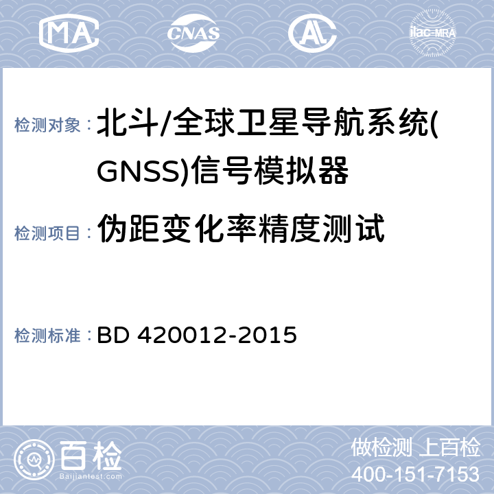 伪距变化率精度测试 北斗/全球卫星导航系统(GNSS)信号模拟器性能要求及测试方法 BD 420012-2015 5.5.2.2