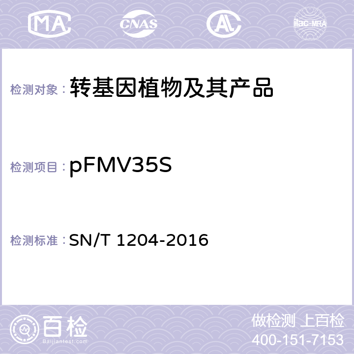 pFMV35S 植物及其加工产品中转基因成分实时荧光PCR定性检验方法 SN/T 1204-2016