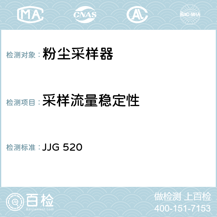 采样流量稳定性 JJG 520 粉尘采样器检定规程  6.3.4