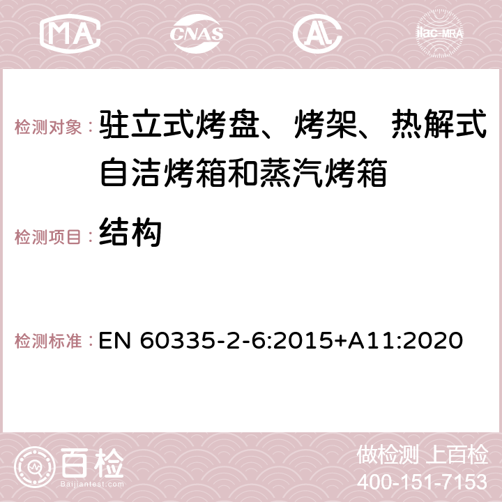 结构 驻立式烤盘、烤架、热解式自洁烤箱和蒸汽烤箱 EN 60335-2-6:2015+A11:2020 22