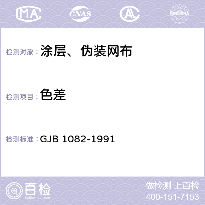 色差 伪装网用颜色 GJB 1082-1991