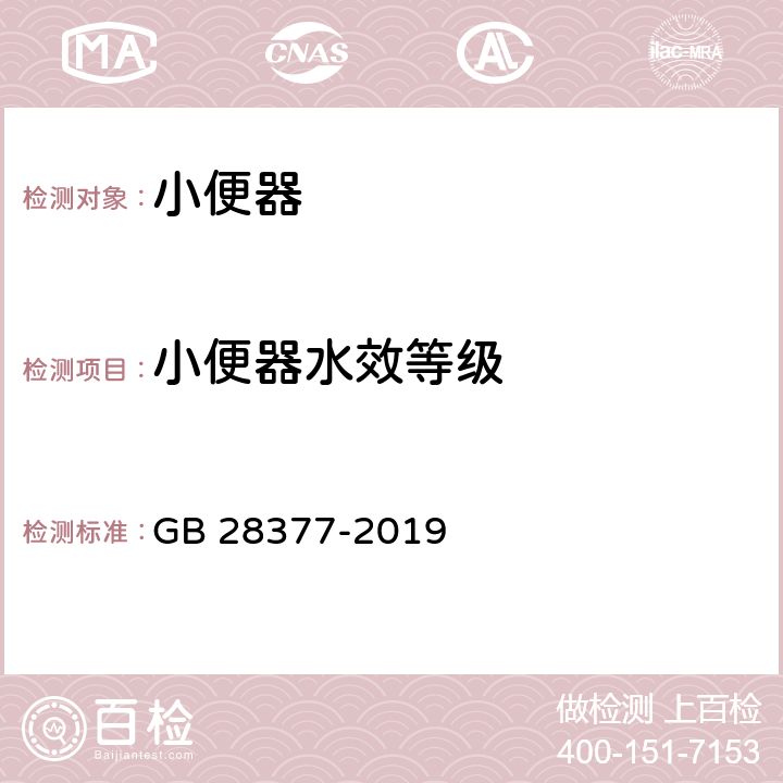 小便器水效等级 小便器水效限定值及水效等级 GB 28377-2019 4,附录 A