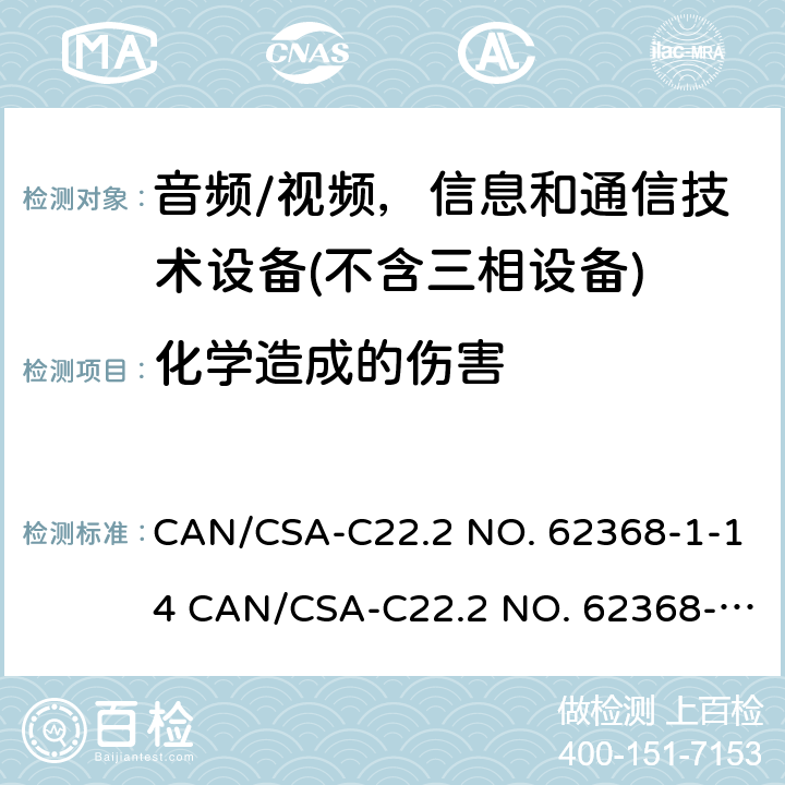 化学造成的伤害 音频/视频、信息和通信技术设备 CAN/CSA-C22.2 NO. 62368-1-14 CAN/CSA-C22.2 NO. 62368-1-19 7
