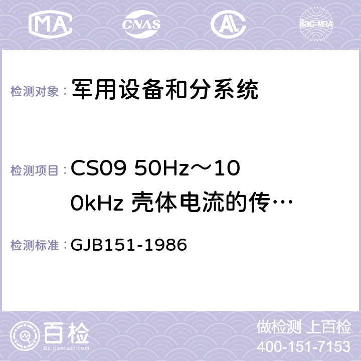 CS09 50Hz～100kHz 壳体电流的传导敏感度 军用设备和分系统电磁发射和敏感度要求 GJB151-1986 13
