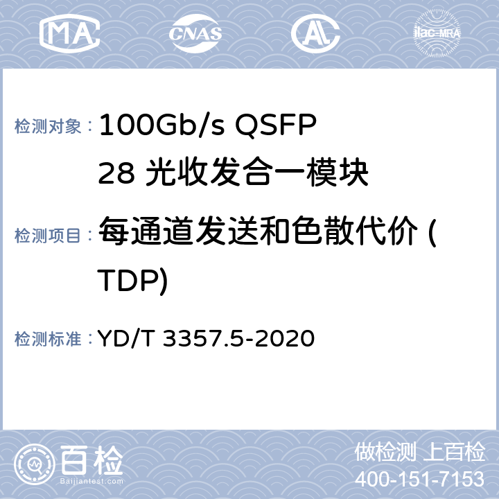 每通道发送和色散代价 (TDP) 100Gb/s QSFP28 光收发合一模块 第5部分：4×25Gb/s ER4 YD/T 3357.5-2020 7.6