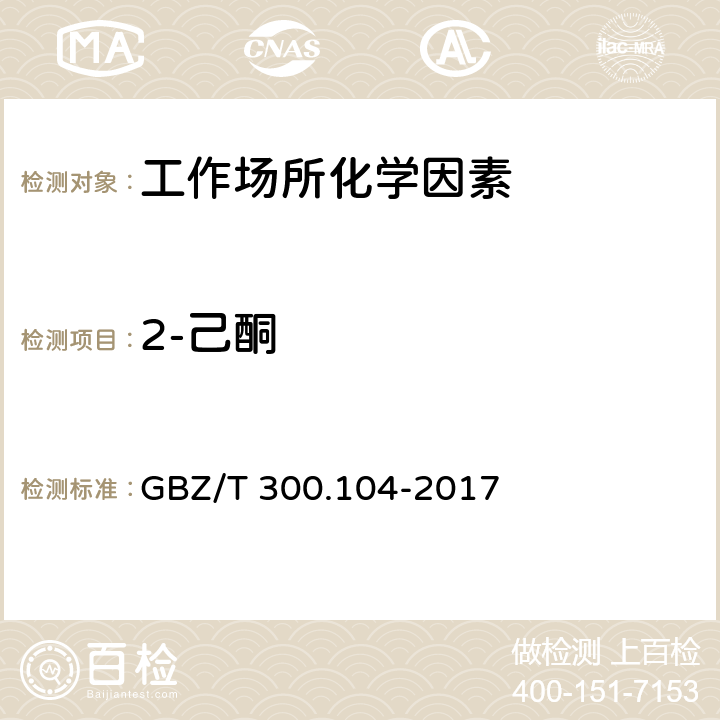 2-己酮 GBZ/T 300.104-2017 工作场所空气有毒物质测定 第104部分：二乙基甲酮、2-己酮和二异丁基甲酮