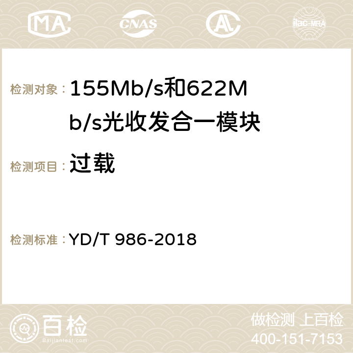 过载 155Mb/s和622Mb/s光收发合一模块 YD/T 986-2018 6.3.9