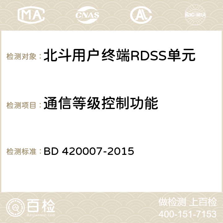 通信等级控制功能 《北斗用户终端RDSS 单元性能要求及测试方法》 BD 420007-2015 5.4.7