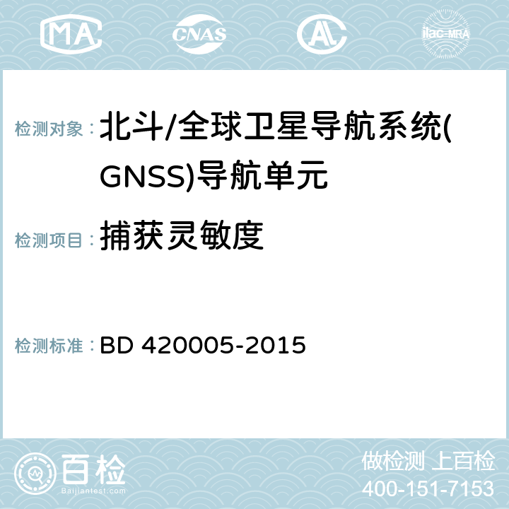 捕获灵敏度 北斗/全球卫星导航系统(GNSS)导航单元性能要求及测试方法 BD 420005-2015 5.4.7.1