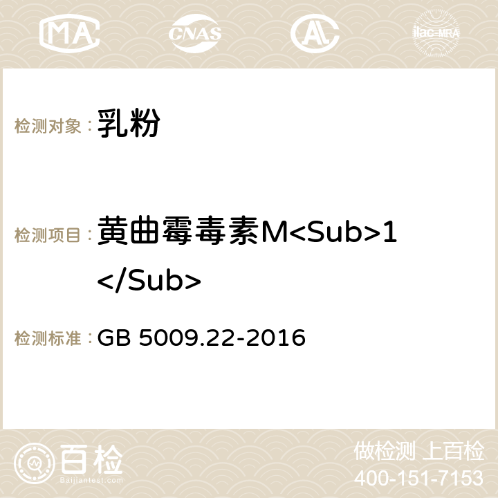黄曲霉毒素M<Sub>1</Sub> 食品安全国家标准 食品中黄曲霉毒素B族和G族的测定 GB 5009.22-2016 第二法