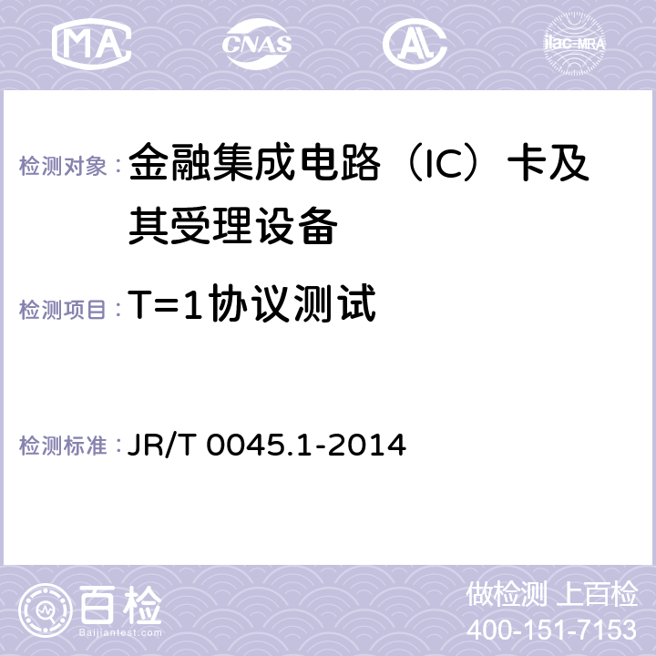 T=1协议测试 中国金融集成电路（IC）卡检测规范 第1部分：借记/贷记应用卡片检测规范 JR/T 0045.1-2014 6.6