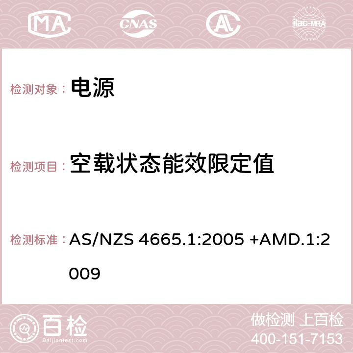 空载状态能效限定值 外部电源的性能-测试方法及能效标签 AS/NZS 4665.1:2005 +AMD.1:2009 section 3