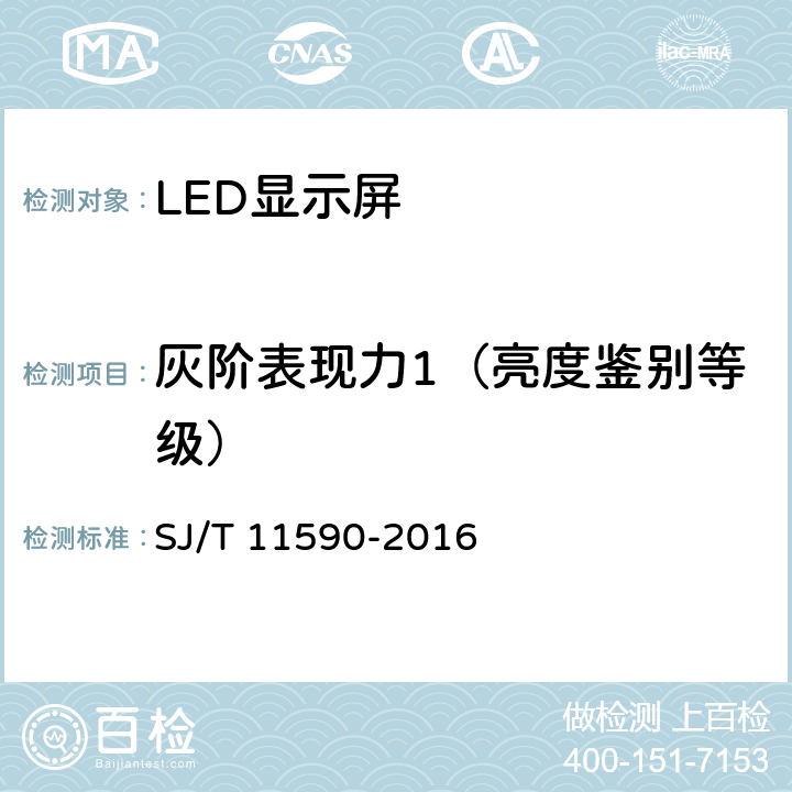 灰阶表现力1（亮度鉴别等级） LED显示屏图像质量主观评价方法 SJ/T 11590-2016 5.6
